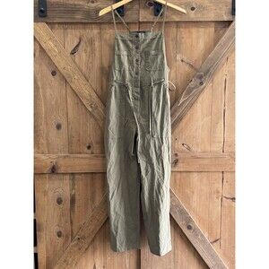 Miou Muse Womens Sz S Overalls Jumpsuit Cropped Baggy Legs Army Green Cotton New